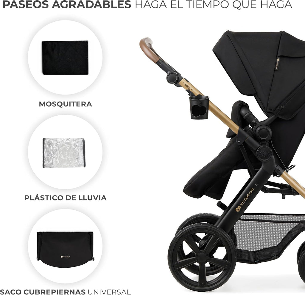 2026 Kinderkraft MOOV2 Silla de Coche 3 en 1, EVA, Mink PRO I-Size, Sistema de Viaje, Cochecito para Bebé, Silla de Paseo, Plegable, para Recién Nacido, Desde el Nacimiento hasta los 3 Años, Gris