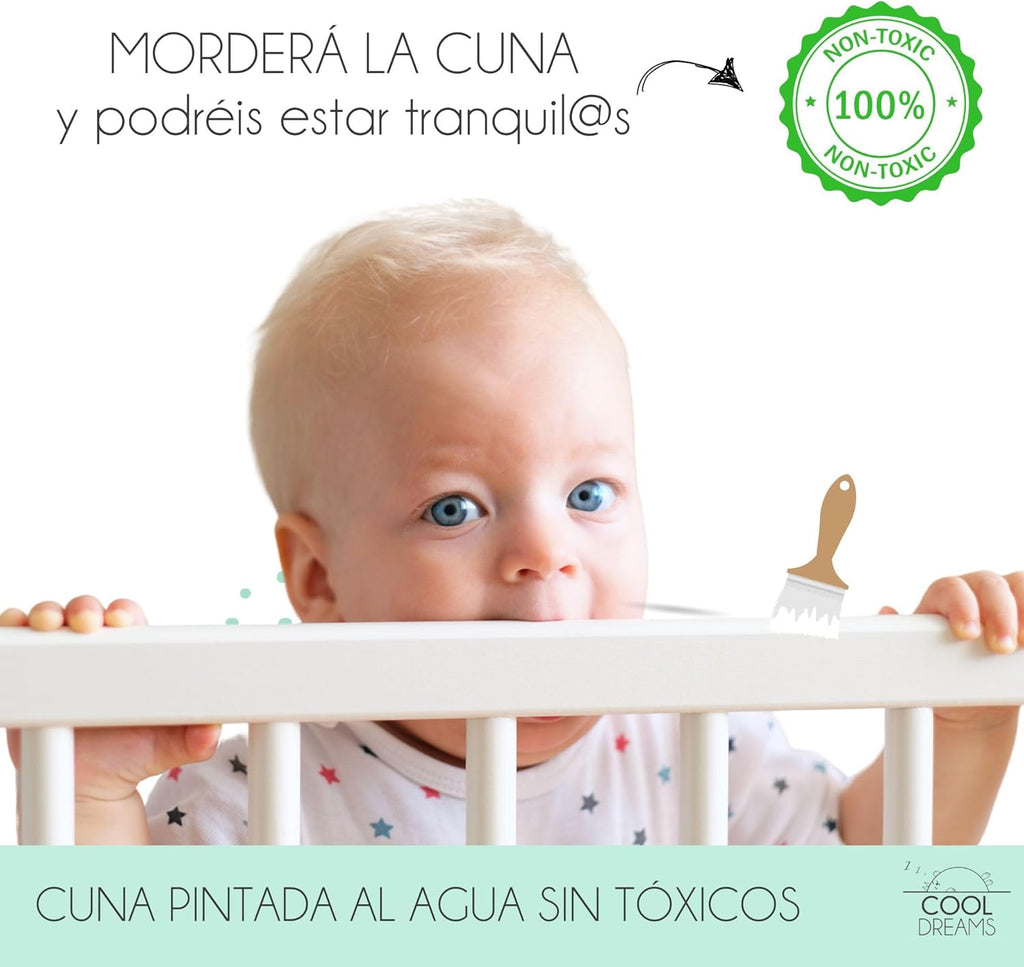 2026 Cuna Colecho de Bebe, Kit para Unir la Cuna con la Cama, Colchón HR Morfeo Certificado Oeko-Tex® y CertiPUR, 4 Ruedas, Sábana Bajera y Encimera de Algodón Natural. Indi CoolDreams CoolDreams