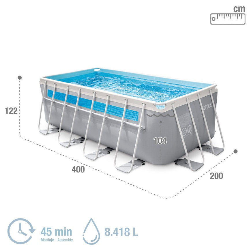 2026 PACK PISCINA DESMONTABLE RECTANGULAR CLEARVIEW 4 METROS 4 ACCESORIOS Y 4 HINCHABLES