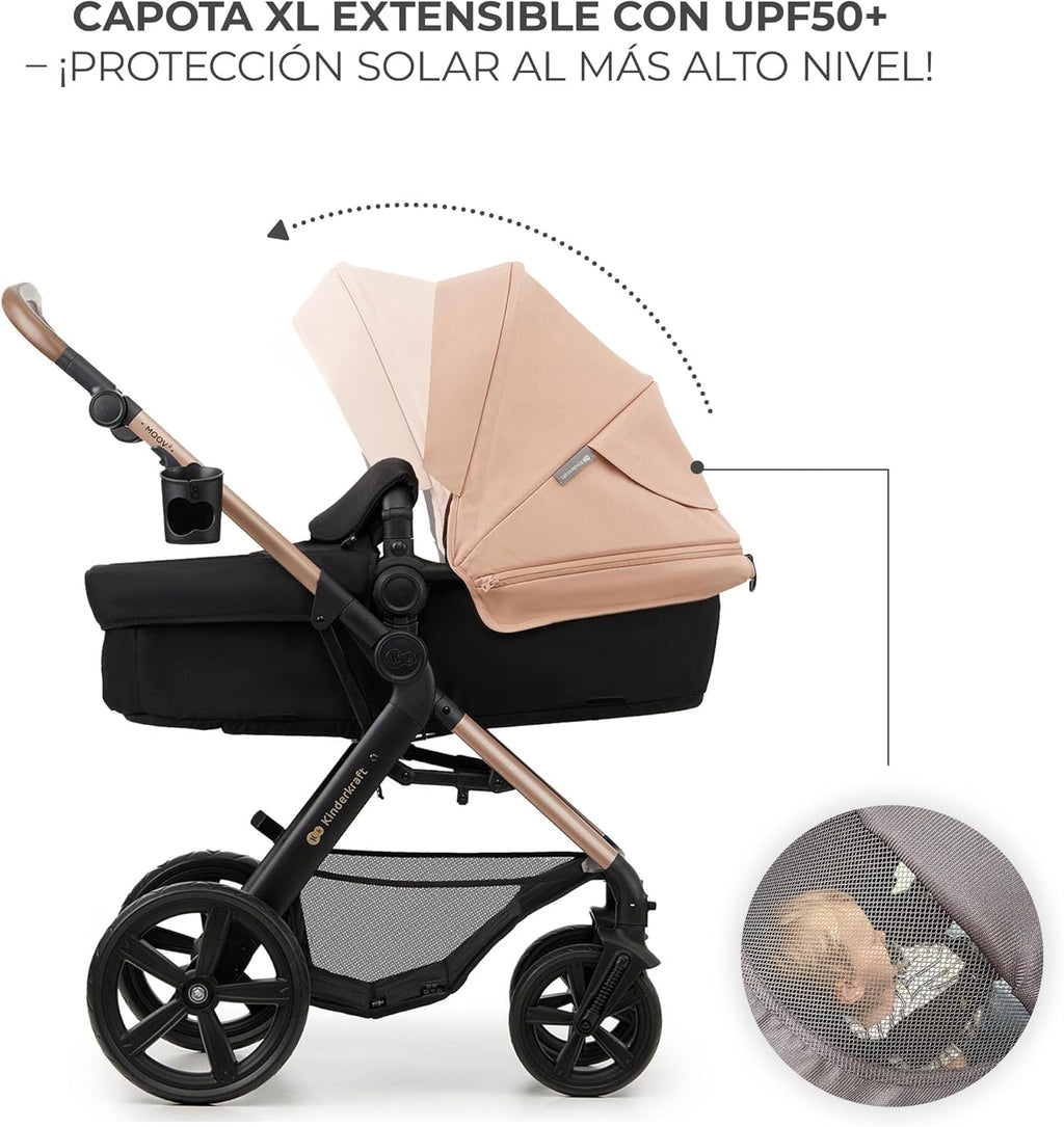 2026 Kinderkraft MOOV2 Silla de Coche 3 en 1, EVA, Mink PRO I-Size, Sistema de Viaje, Cochecito para Bebé, Silla de Paseo, Plegable, para Recién Nacido, Desde el Nacimiento hasta los 3 Años, Gris
