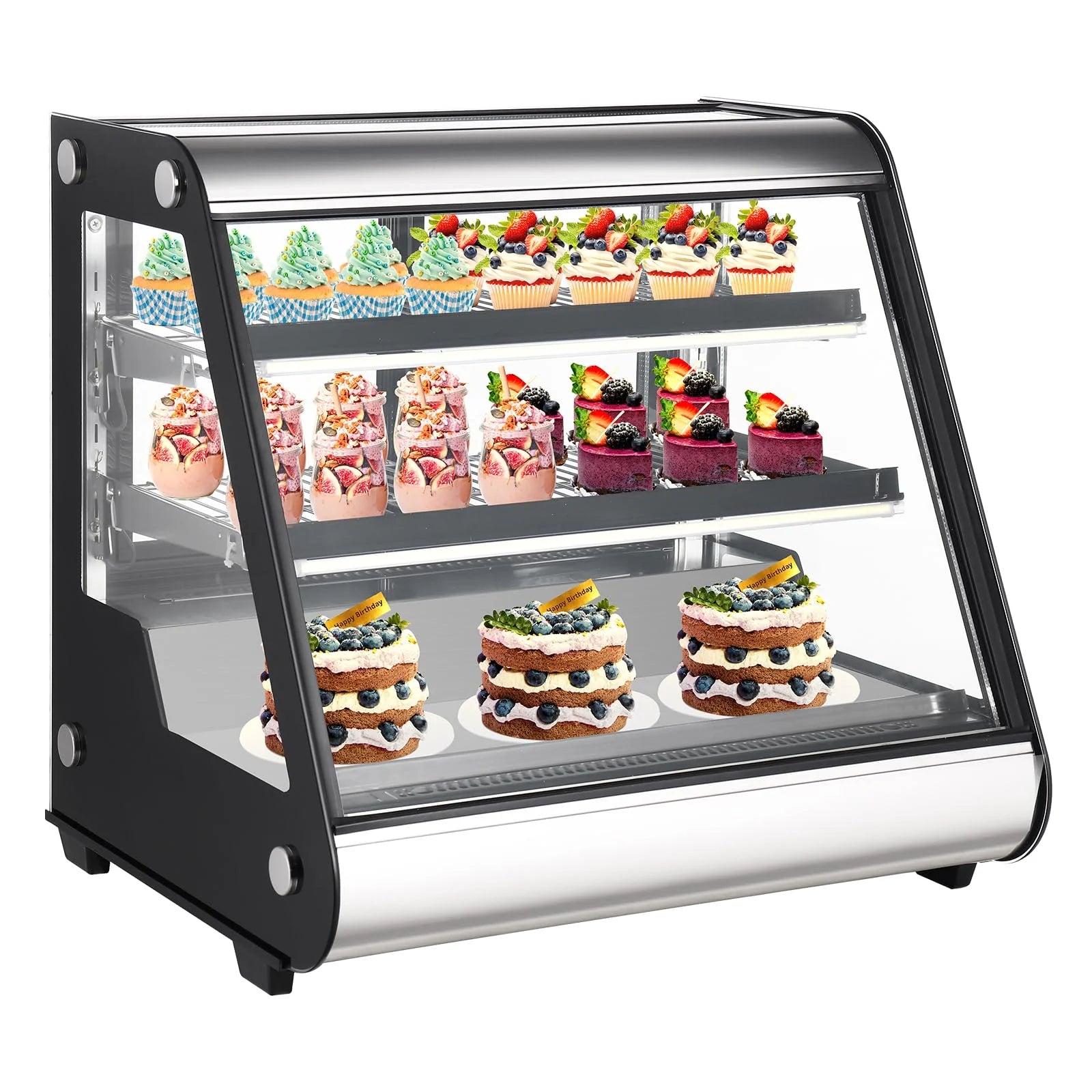 2026 Nuevo vitrina refrigerada comercial de exhibición 130L (4.6 pies cúbicos) con descongelación automática, vidrio templado e iluminación LED para uso en mostrador