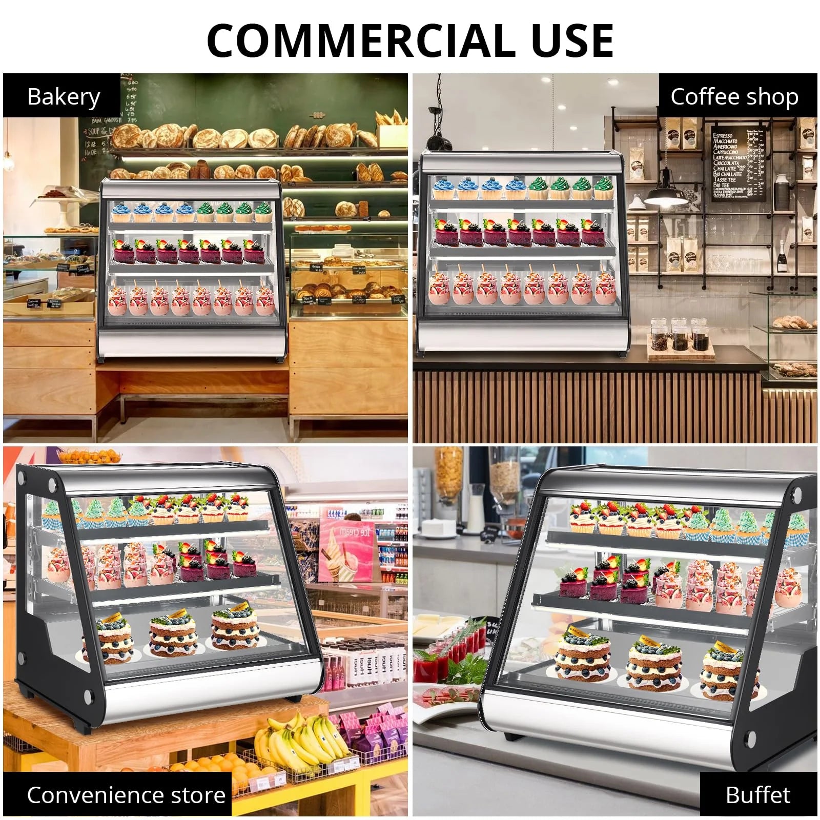 2026 Nuevo vitrina refrigerada comercial de exhibición 130L (4.6 pies cúbicos) con descongelación automática, vidrio templado e iluminación LED para uso en mostrador
