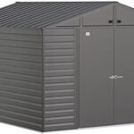 Arrow Select 10′ x 12′ Outdoor Lockable Steel Storage Shed Building, Charcoal